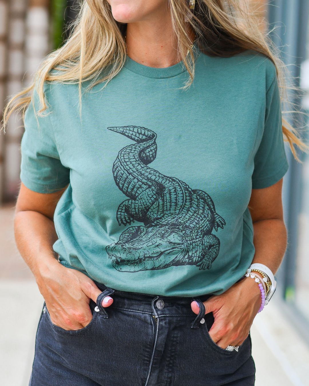 Alligator Louisiana State Icon T-shirt: Royal Pine / XL
