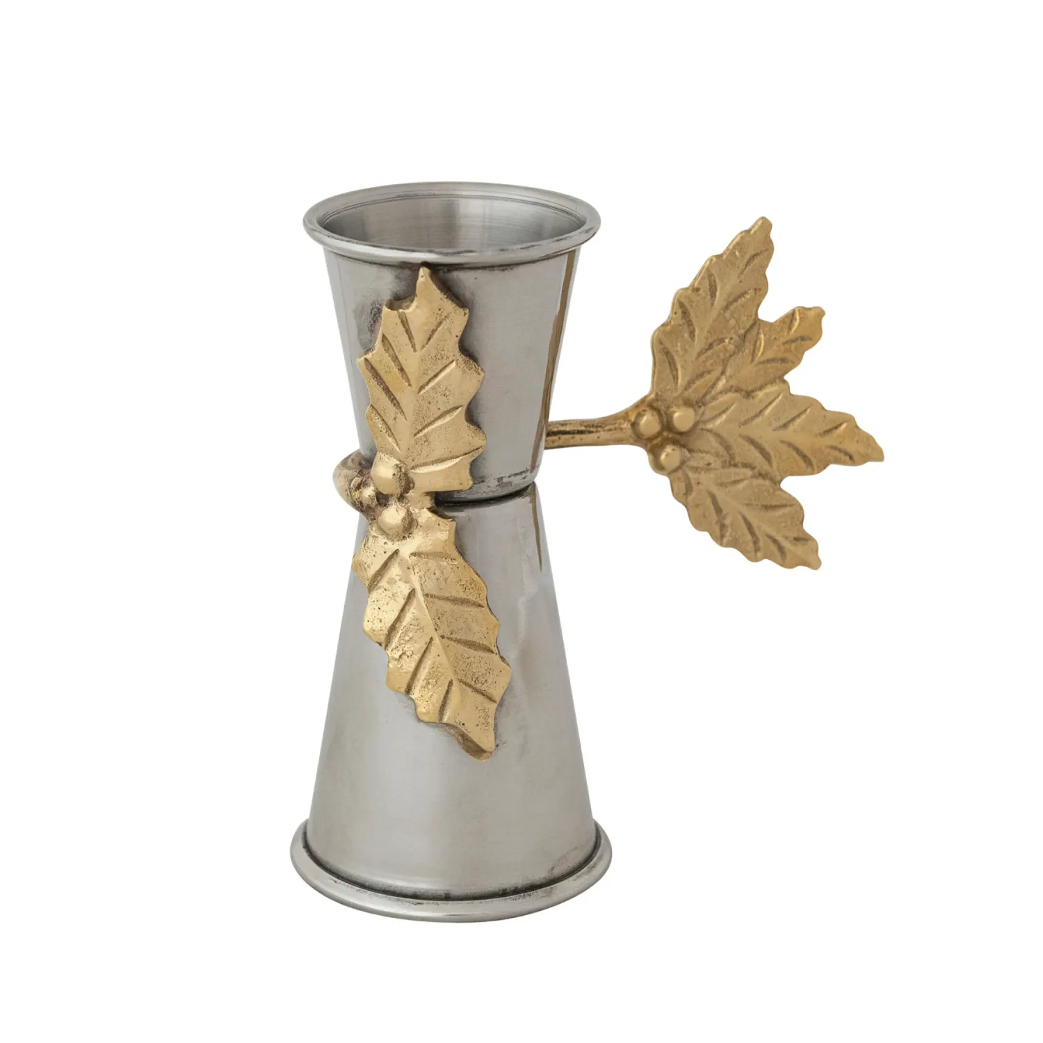 Stainless Steel Jigger w/ Brass Leaves