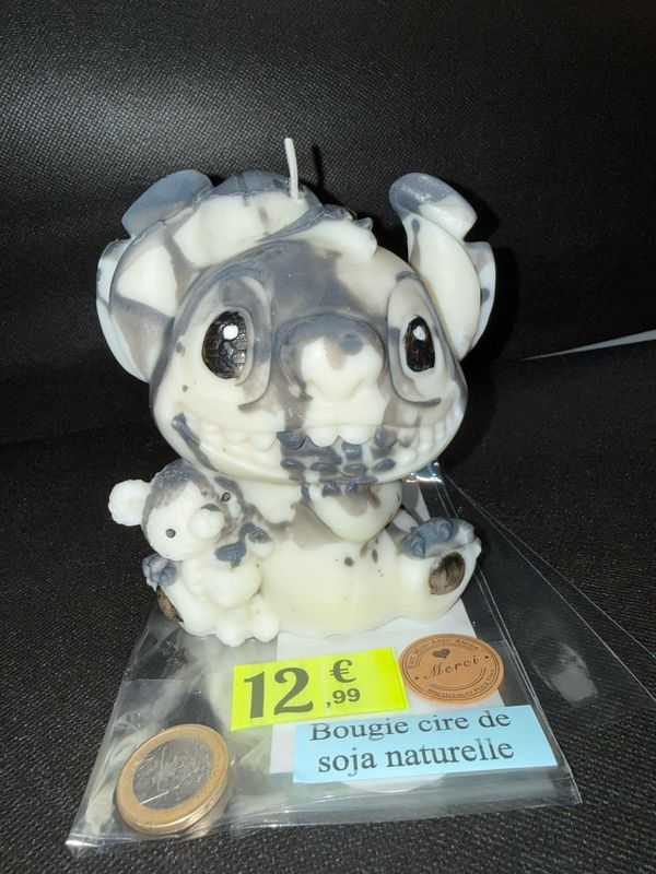 Bougie grand stitch noir et blanc 🕯️ cire de soja végétale