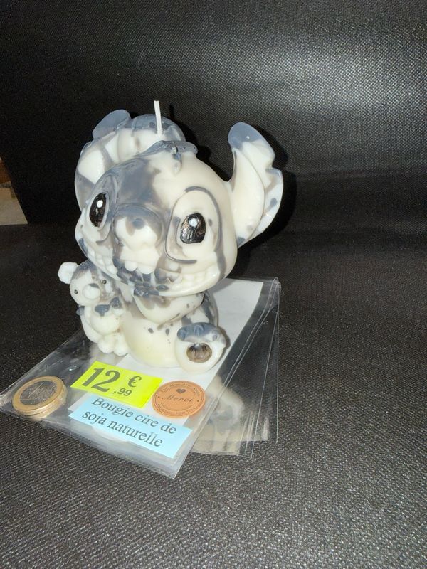 Bougie grand stitch noir et blanc 🕯️ cire de soja végétale