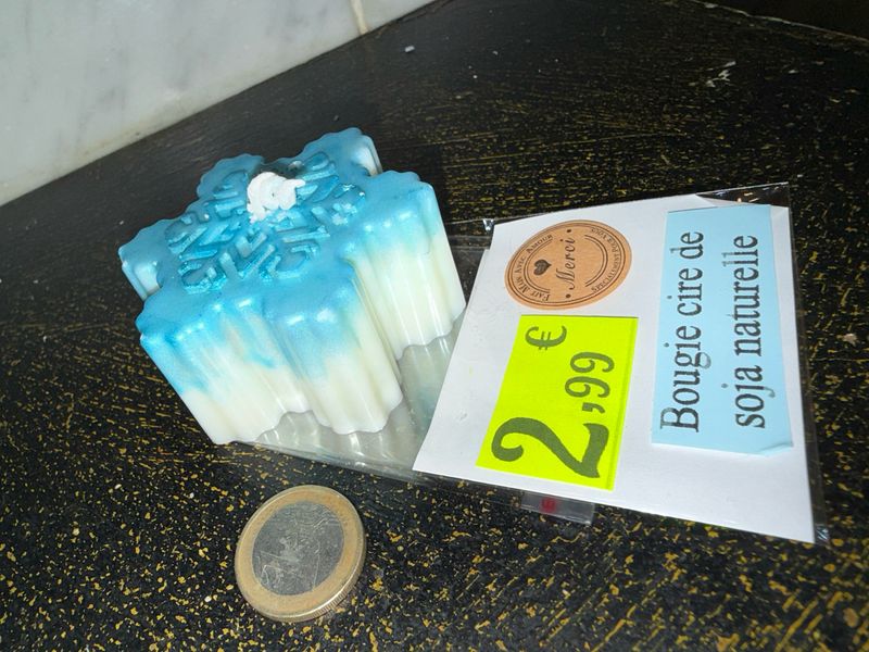 Bougie flocon de neige ❄️ bleu turquoise 🕯️ cire de soja végétale