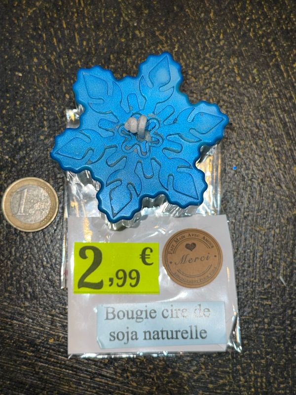 Bougie flocon de neige bleu foncé ❄️ 🕯️ cire de soja végétale