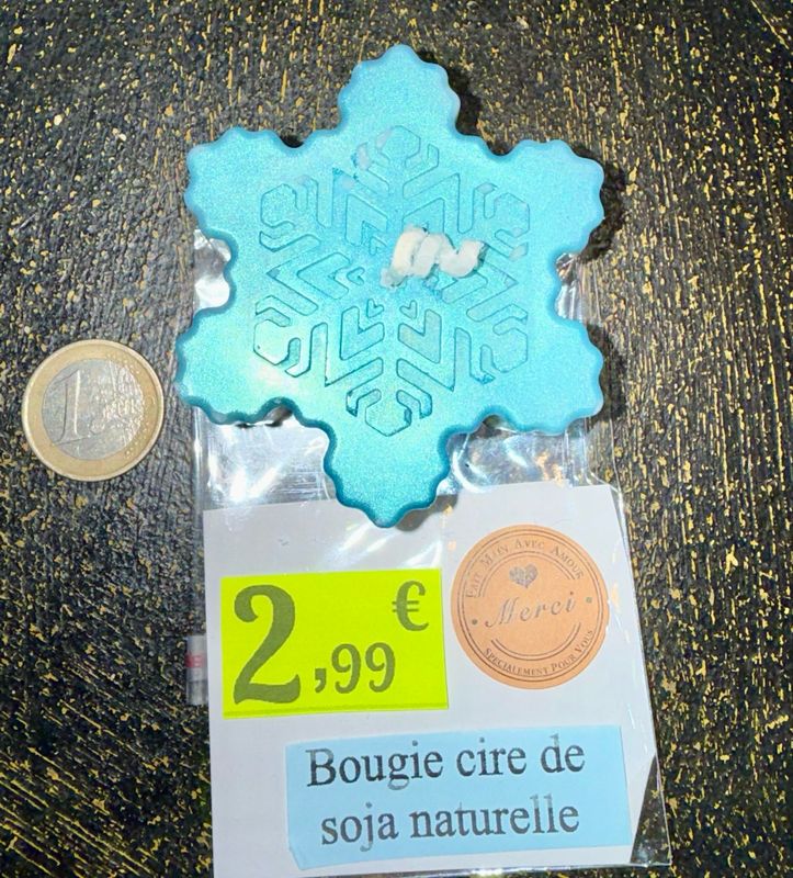 Bougie flocon de neige ❄️ bleu turquoise 🕯️ cire de soja végétale