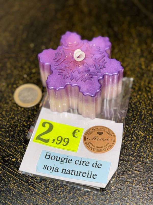 Bougie flocon de neige violet ❄️ 🕯️ cire de soja végétale