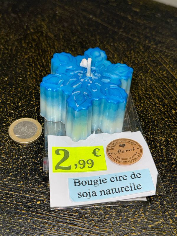 Bougie flocon de neige bleu foncé ❄️ 🕯️ cire de soja végétale