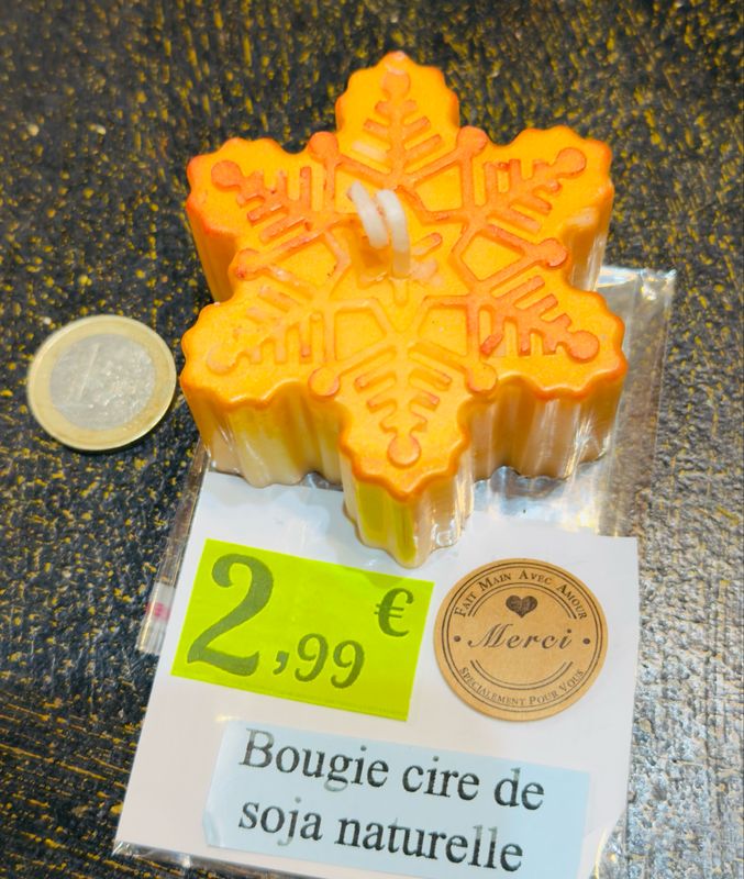 Bougie flocon de neige orange ❄️ 🕯️ cire de soja végétale