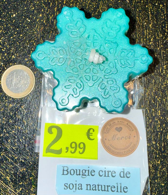 Bougie flocon de neige vert ❄️ 🕯️ cire de soja végétale