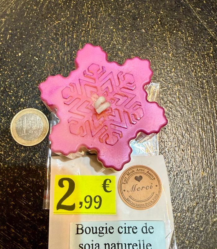 Bougie flocon de neige rose ❄️ 🕯️ cire de soja végétale