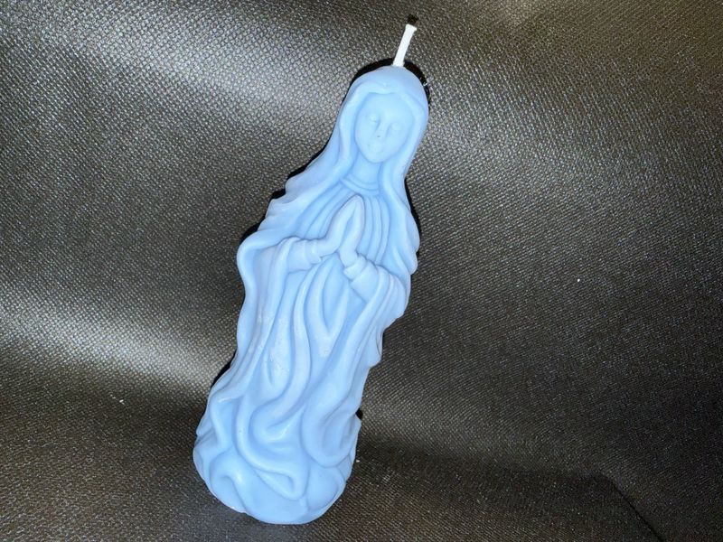 Grande bougie vierge Marie bleue, 🕯️ cire de soja végétale