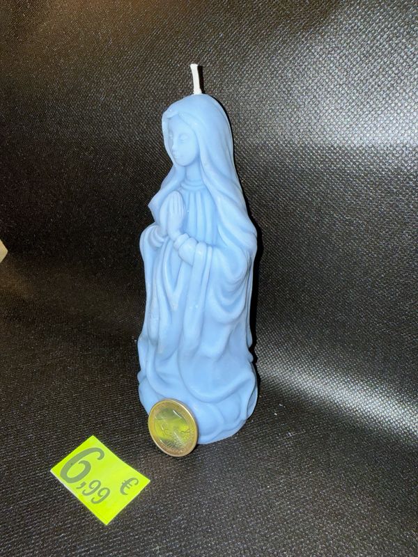 Grande bougie vierge Marie bleue, 🕯️ cire de soja végétale