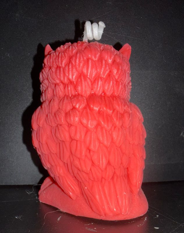 Bougie chouette 🦉 hibou 🦉 rouge yeux noirs et rouges 🕯️ cire de soja végétale