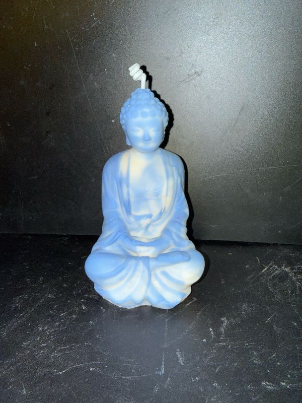 Bougie bouddha bleu et blanc 🕯️ cire de soja végétale