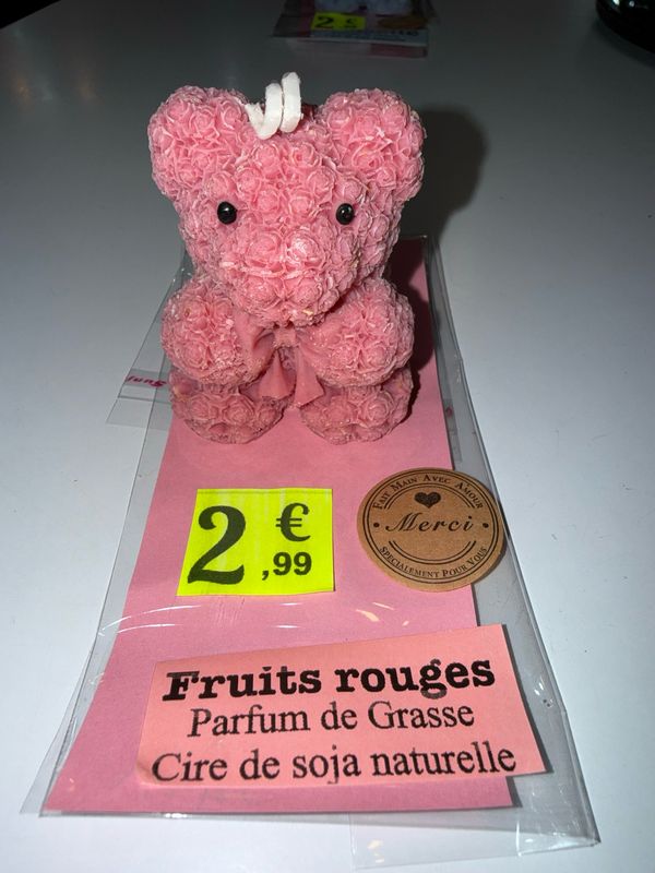 Bougie ourson 🐻 rouge 🕯️ cire de soja végétale