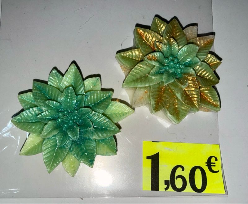Lot 2 Fondants feuilles vertes et or 🍁 fleurs 🌸 🕯️ cire de soja végétale
