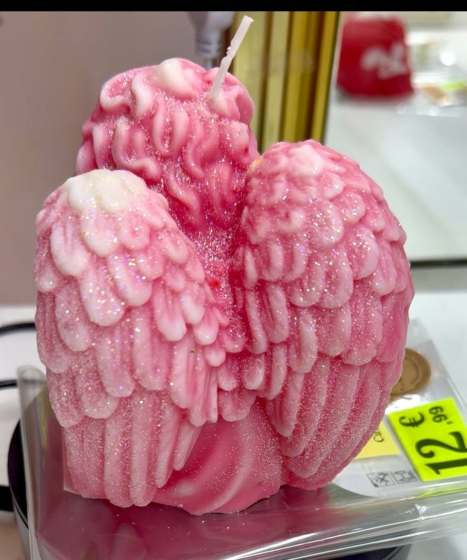 Bougie ange assis rose et blanc 🪽 avec paillettes ✨ 🕯️ cire de soja végétale