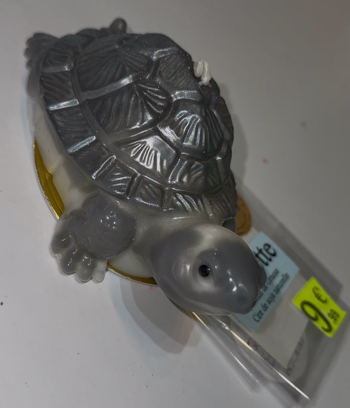 Bougie grosse tortue grise et argent 🐢 🕯️ cire de soja végétale