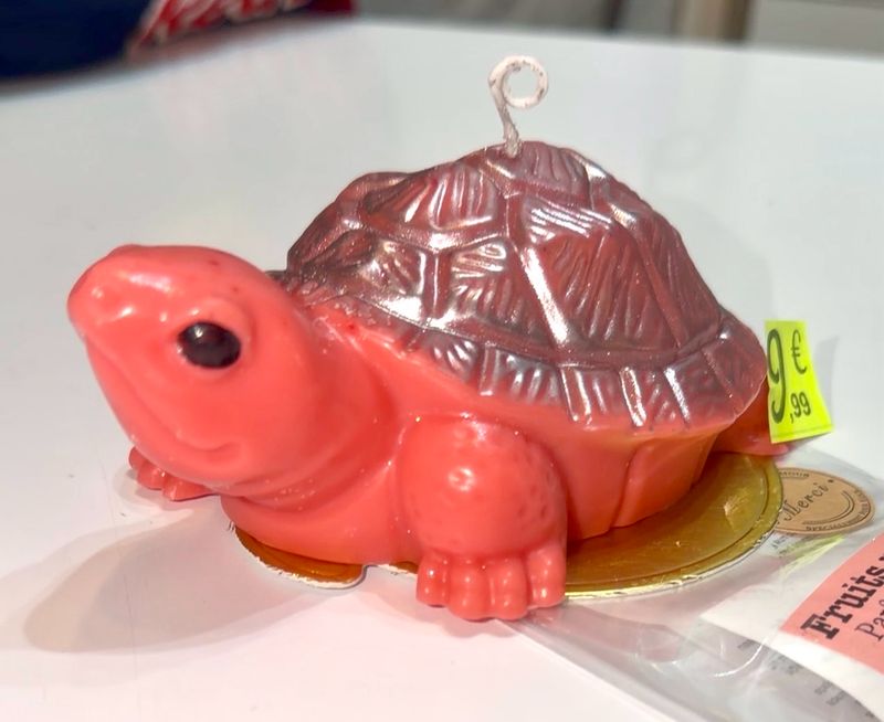 Bougie grosse tortue rouge carapace argentée 🐢 🕯️ cire de soja végétale