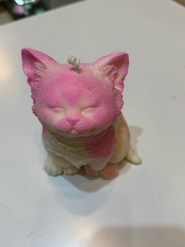Bougie chat géant rose et blanc 🕯️ cire de soja végétale