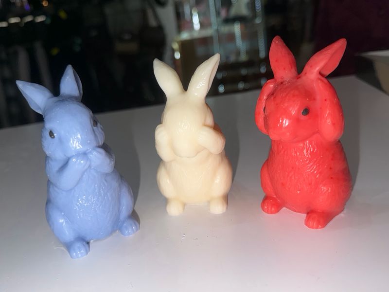 Lot de 3 lapins 🐇 « je vois rien je dis rien j’entends rien » 🕯️ cire de soja végétale