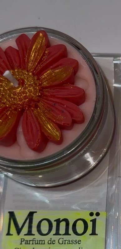 Bougie en pots avec fleurs rouge et or 🌸