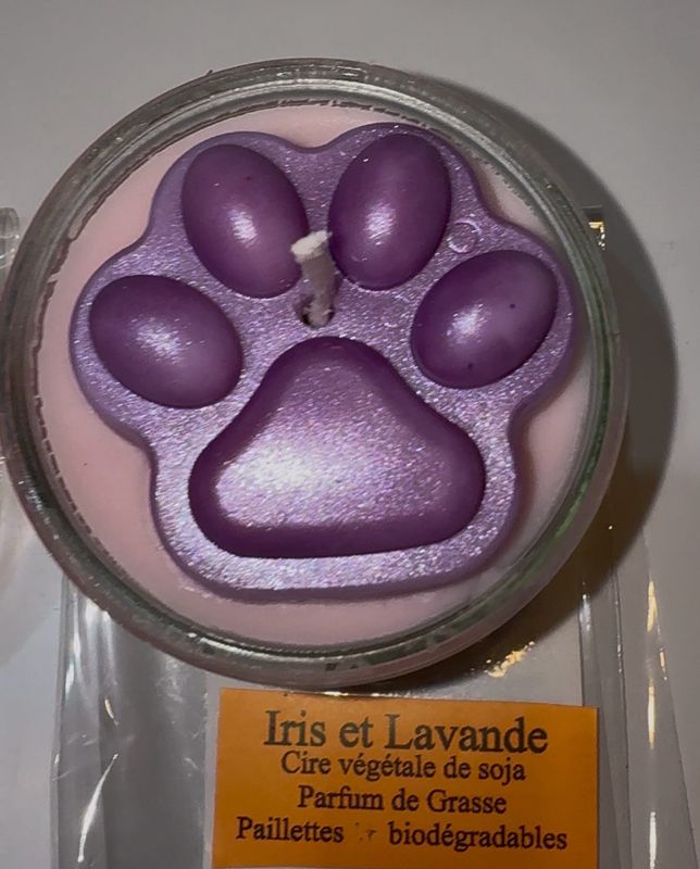 Bougie en pots avec 🐾 patte violette 🐾