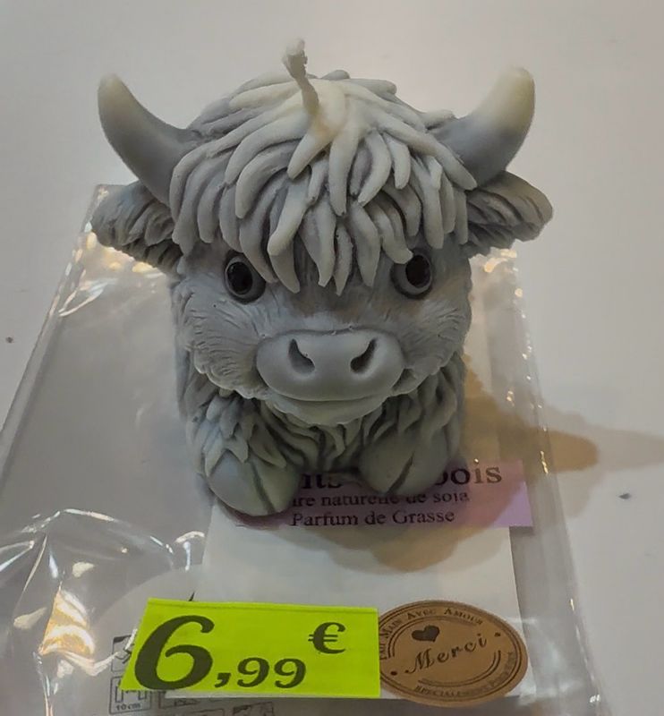 Bougie artisanale vache 🐮 grise et blanche🕯️ cire de soja végétale