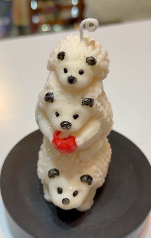 Bougie artisanale 3 hérissons niglo 🦔 blanc pailletée cire de soja végétale