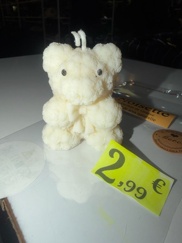 Bougie ourson 🐻 blanc 🕯️ cire de soja végétale