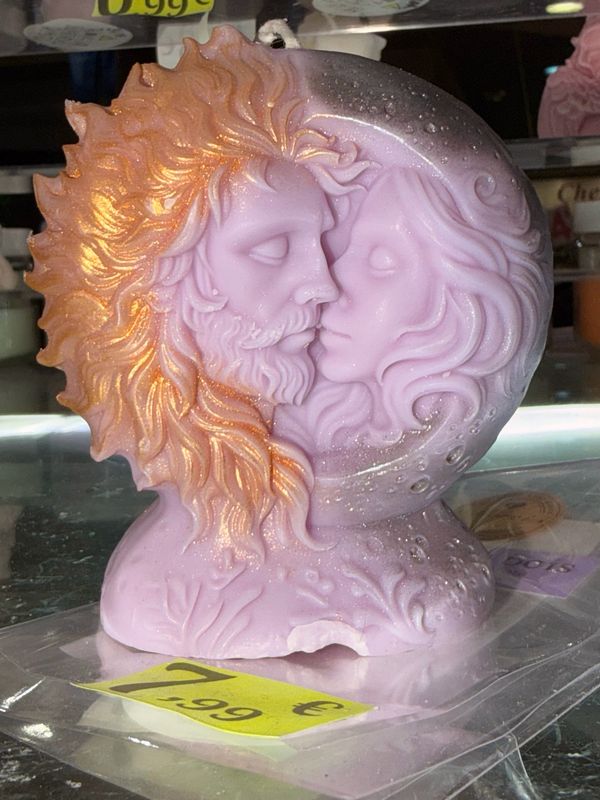 Bougie artisanale lune 🌓 et soleil 🌞 violet et doré 🕯️ cire de soja végétale