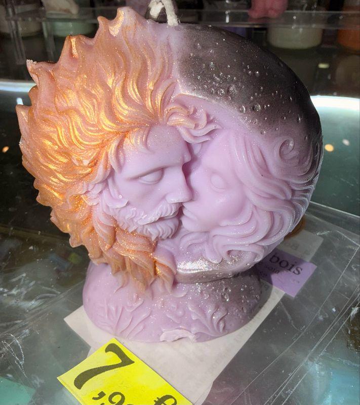 Bougie artisanale lune 🌓 et soleil 🌞 violet et doré 🕯️ cire de soja végétale