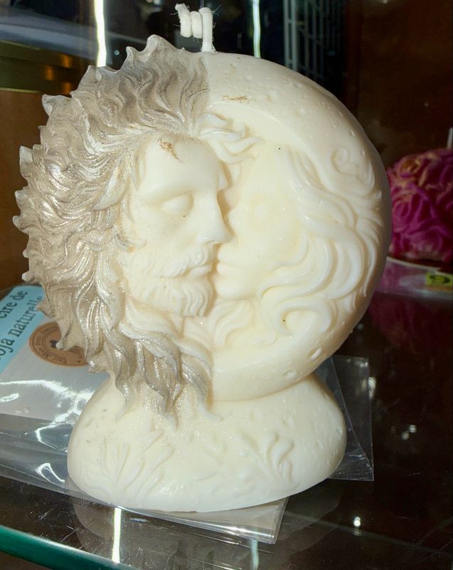 Bougie artisanale lune 🌓 et soleil 🌞 blanche et argent 🕯️ cire de soja végétale