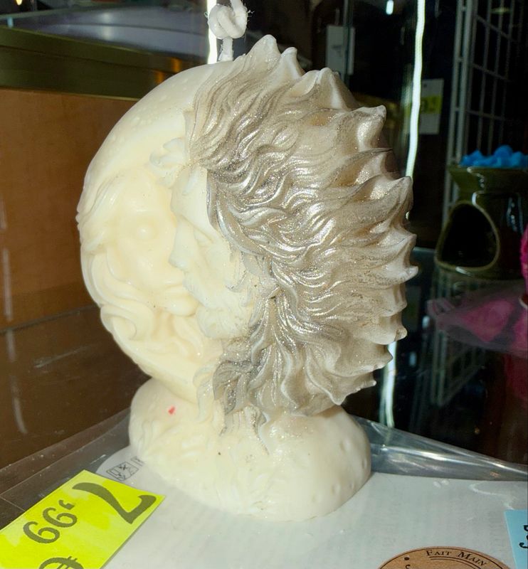 Bougie artisanale lune 🌓 et soleil 🌞 blanche et argent 🕯️ cire de soja végétale