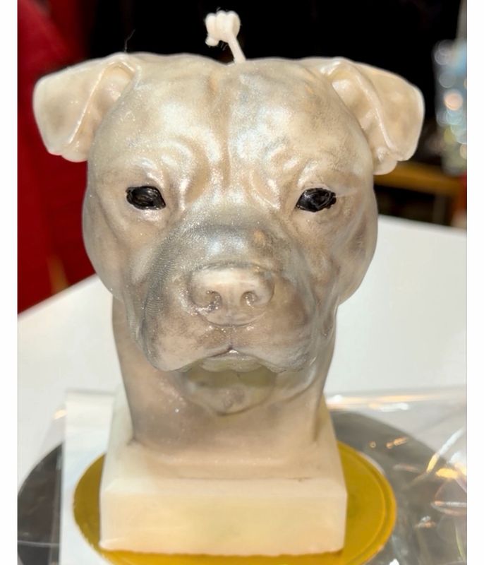 Bougie tête de chien staffie cire de soja végétale