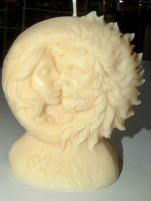 Bougie artisanale lune 🌓 et soleil 🌞 blanc 🕯️ cire de soja végétale