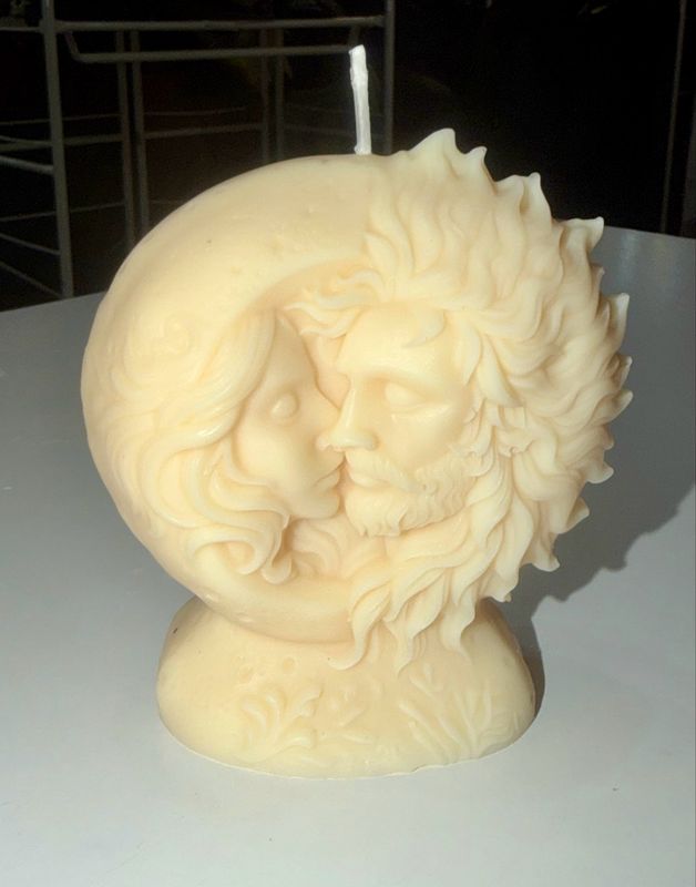 Bougie artisanale lune 🌓 et soleil 🌞 blanc 🕯️ cire de soja végétale