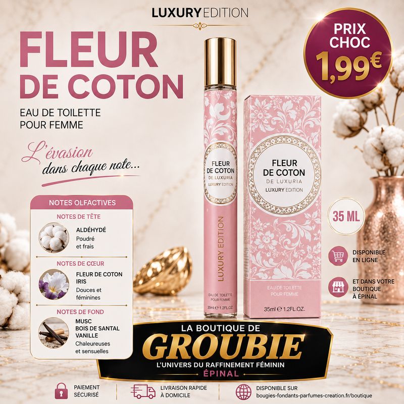 Parfum Fleur de Coton 35 ml – Luxury Edition | Eau de Toilette Femme aux Notes de Fleur de Coton, Iris, Musc, Bois de Santal et Vanille
