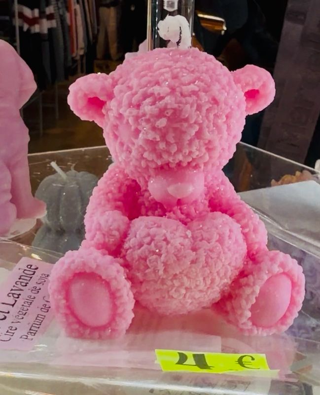 Bougie artisanale ourson 🐻 nounours 🧸 rose 🕯️ cire de soja végétale