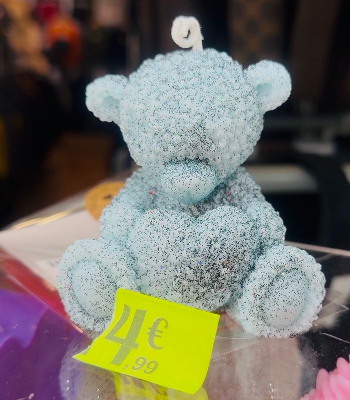 Bougie artisanale ourson 🐻 nounours 🧸 bleu paillettes ✨ noire multicolore 🕯️ cire de soja végétale