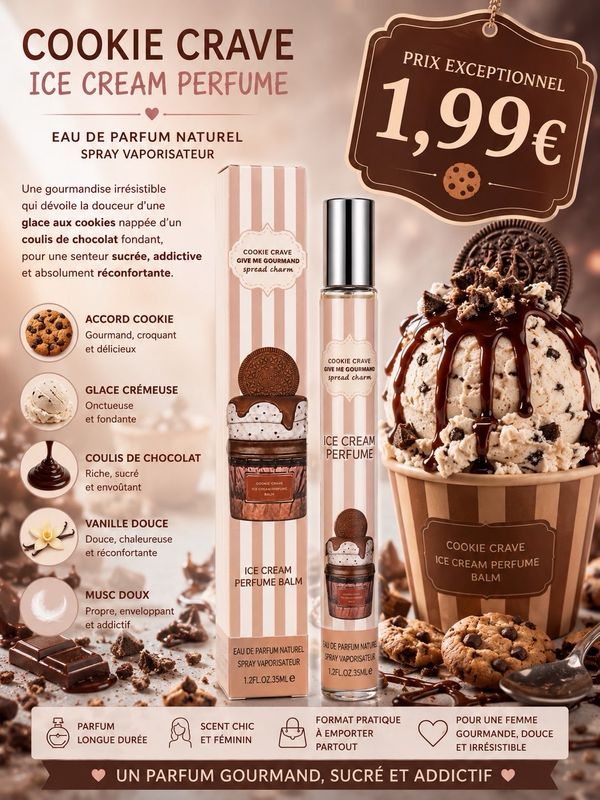 Cookie Crave Ice Cream Perfume 35 ml – Parfum Gourmand Femme Vanille, Cookie & Chocolat