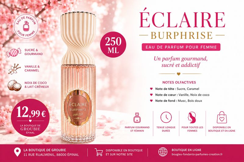 ÉCLAIRE Burphrise 250 ml – brume Eau de Parfum Gourmande Femme Vanille Caramel Coco