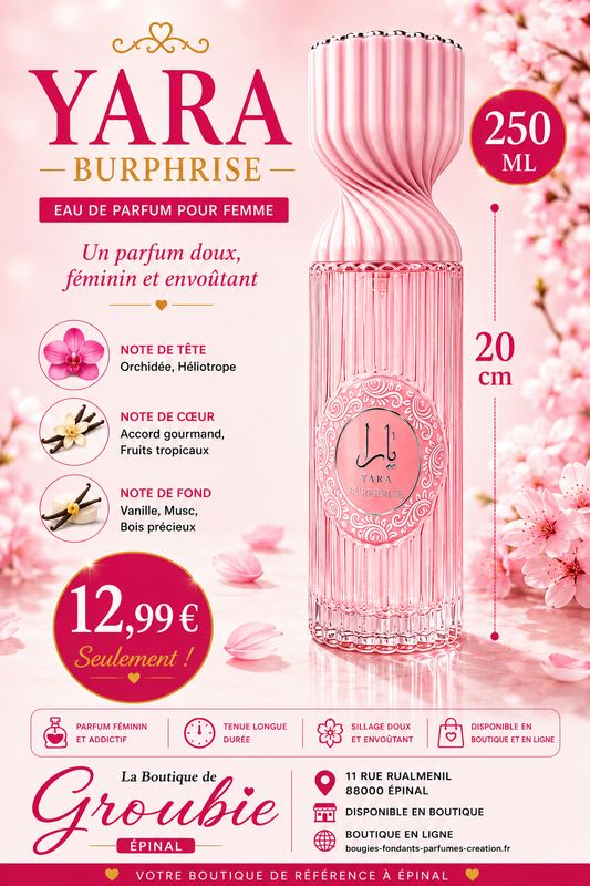 Yara Burphrise brume Eau de Parfum Femme 250 ml – Parfum Gourmand Vanille & Musc