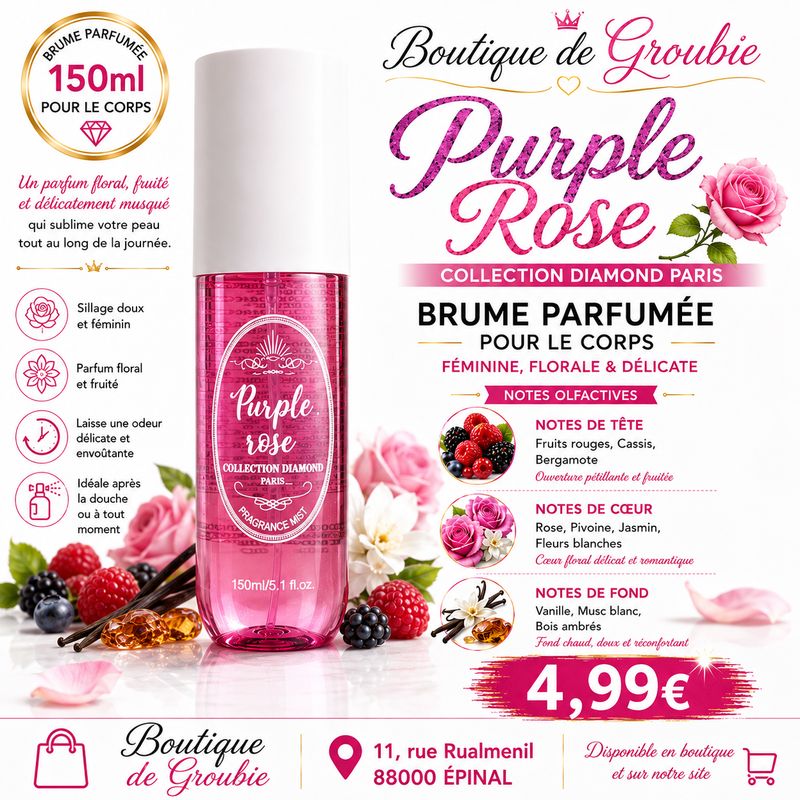 Brume parfumée Purple Rose 150 ml – Collection Diamond Paris