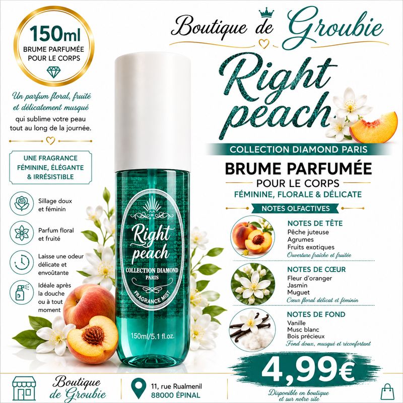 Brume parfumée Right Peach 150 ml – Collection Diamond Paris