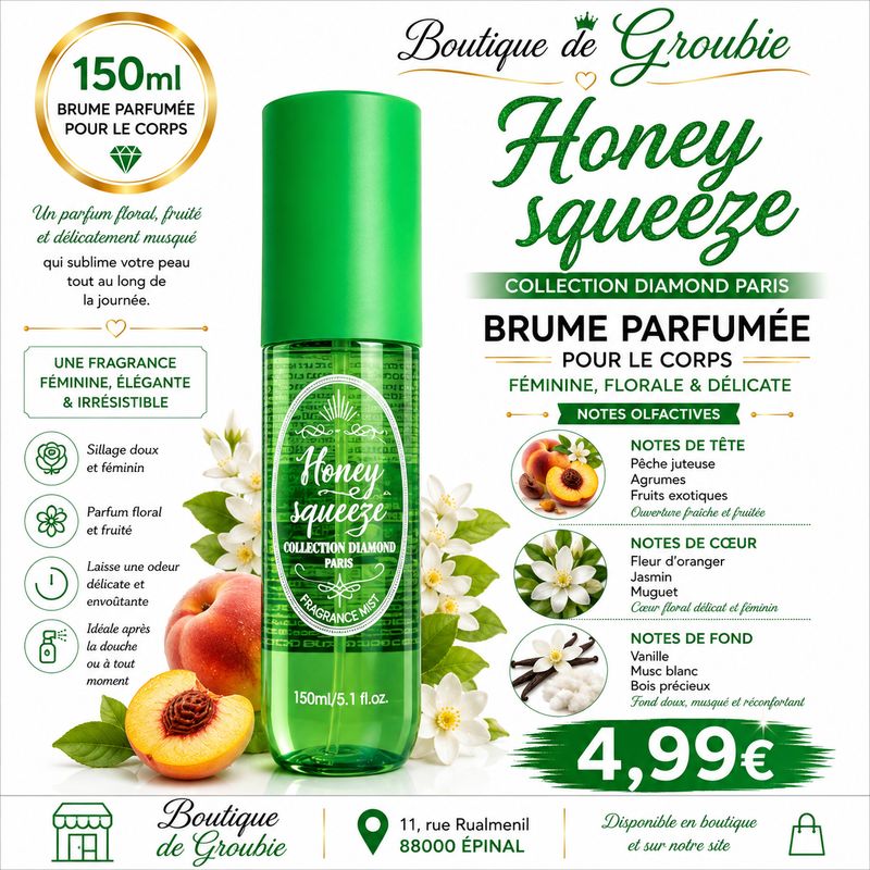 Brume parfumée Honey Squeeze 150 ml – Collection Diamond Paris