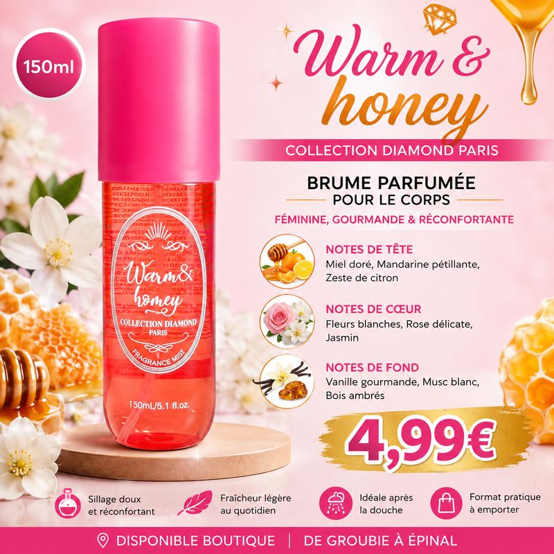 Warm & Honey – Brume Parfumée Femme 150 ml | Collection Diamond Paris