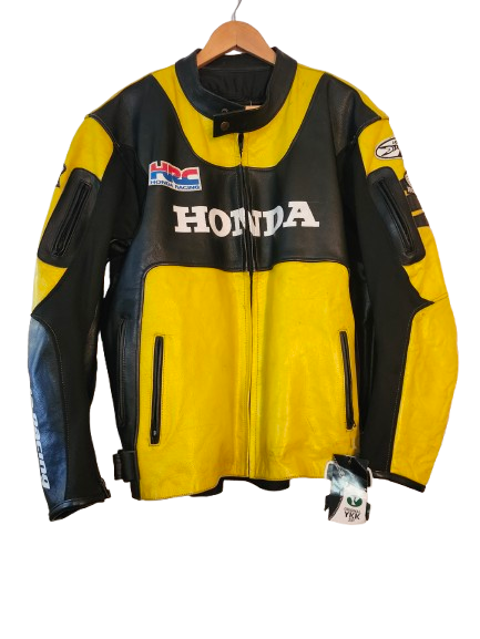 Honda Custom Leather Motorcycle Black &amp; Yellow Jacket MEN'S 2XL