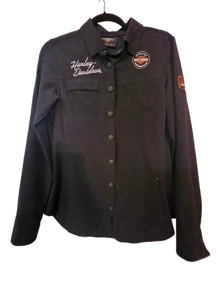 Harley Long Sleeve Button-up Black Shirt S