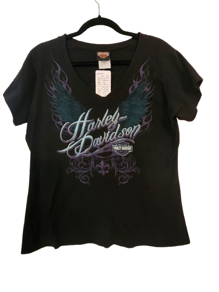 HD Woman&#39;s Black Top White/Purple Tee XL