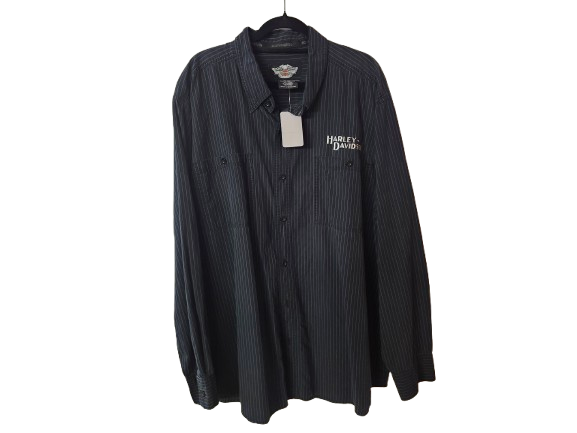 HD Long Sleeve Dress Grey Striped Shirt 2XL