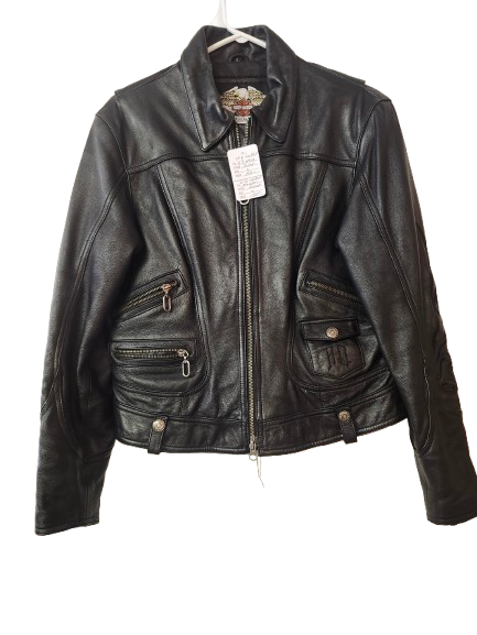 HD Ladies Black Leather Jacket  L